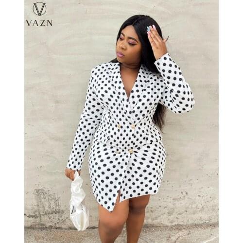 VAZN 2021 Autumn Plus Size Suit Dress Fresh Clear Young Office Full Sleeve High Waist Mini Dress Young Vestidos For Female