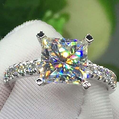 14K Au585 White Gold Women Wedding Party Engagement Ring 1 2 3 4 5 Carat Square Princess Moissanite Diamond Ring Trendy Classic