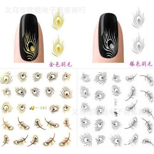 2000pcs New Nail Art Peacock Feather Metallic Zipper Stickers Nails woman Water Transfers Decals