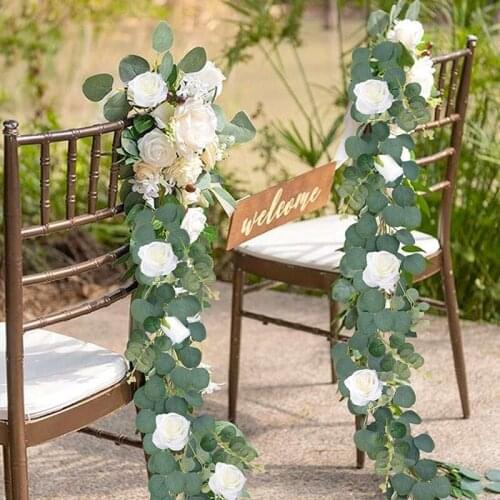 3Pcs 6.5Foot Artificial Eucalyptus Garland With Flower,Faux Silk Eucalyptus Greenery Leaf Hanging Vine For Wedding Decor