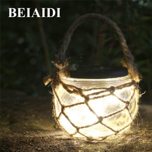 BEIAIDI 3pcs Retro Solar Candle Hanging Lantern Light Outdoor Mason Jar Bottle With Rope Garden Landscape Pathway Deck Light
