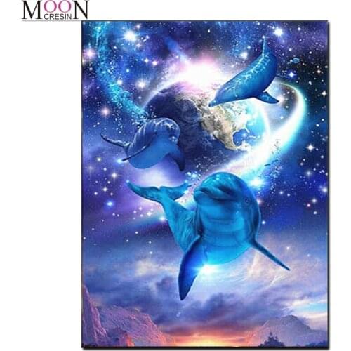 5D Diy Diamond Painting Dolphin Family Sea Embroidery Cross Stitch Mosaic Full Square Round Drill Rhinestones Home Decor Needle