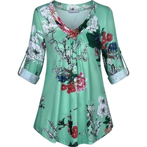 5XL Plus Size Women Tunic Shirt 2021 Autumn Long Sleeve Floral Print V-neck Blouses And Tops With Button Big Size Women Clothing