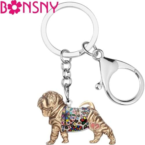 Bonsny Enamel Alloy Chinese SharPei Dog Keychains Key Chains Ring Cute Animal Jewelry For Women Girls Gift Bag Charms Pendant