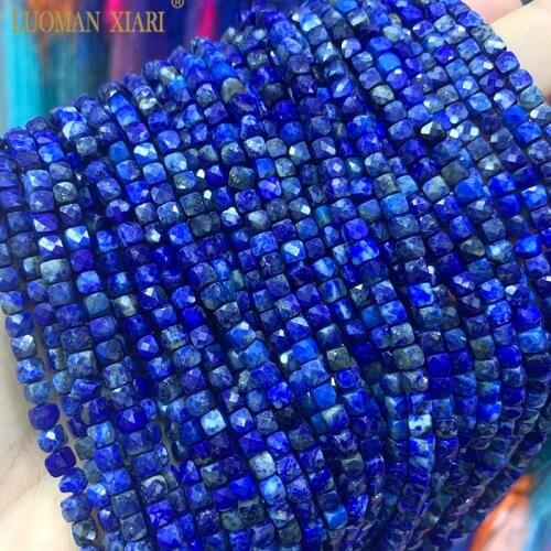 Fine Natural Square Faceted Blue Topaz Rose Quartz Agate Lapis Jade Round Stone Beads For Jewelry Making DIY Bracelet Necklace