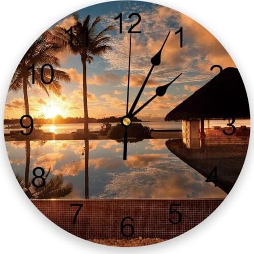 Beach Sunset Coconut Tree Sea New Wall Clock Fashion Living Room Quartz Watch Modern Home Decoration Round Clocks