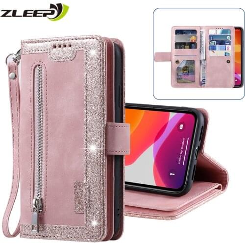 Zipper Wallet Case For iPhone 12 Mini 11 Pro XS Max XR X 6 6s 7 8 Plus SE 2020 Luxury Leather Card Holder Stand Phone Bags Cover