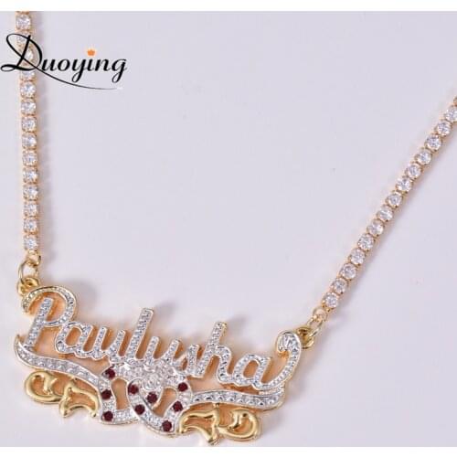 DUOYING Custom Double Gold plated Nameplate 3D Necklace Personalized Zirconia Choker 2020 New Style For Women Necklace Jewelry
