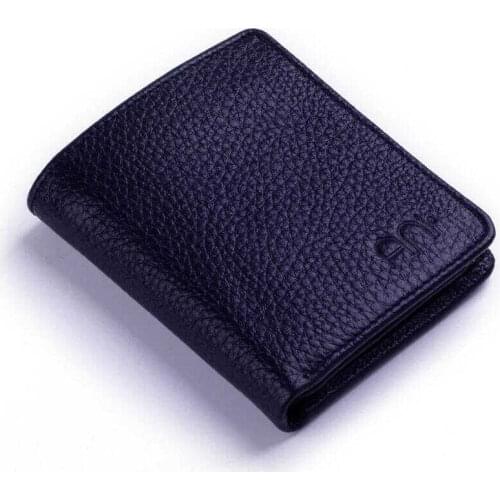 Genuine Leather Functional Trifold Classic Mens Wallet with Coin Pocket Navy Blue