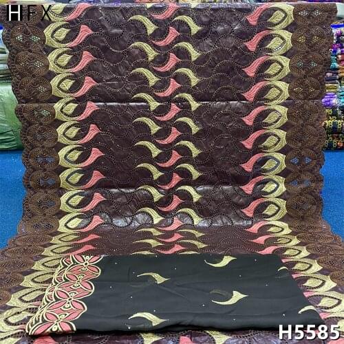 HFX 2021 New Arrival Bazin Brode Lace 100% Cotton Embroidered Lace Fabric African With Scarf 5+2yards For Party Dress X5584