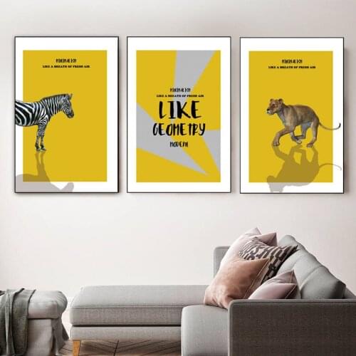 Yellow Abstract Animal Painting Zebra Lopard Canvas Painting Minimalism Wall Art Poster and Prints Modern Home Decoration