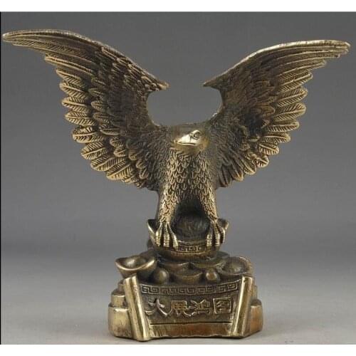 Chinese Vintage Brass Handwork Hammered Wealth Succeed Eagle Statue