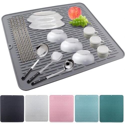 Dish Drying Mat Heat Insulation Load Bearing Non-slip Kitchen Cup Dish Draining Mat for Home Silicone drain pad