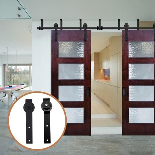 LWZH Ceiling Bracket Mount Sliding Barn Wood Door Hardware Kit 4-20FT I-Shaped Black Rollers for Interior Sliding Barn Door