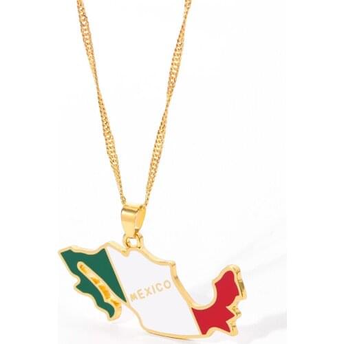 Mexico Map With Flag Pendant Chain Necklaces for Women Jewelry Gold Color North America Mexican Patriotic and Color Enamel Gifts