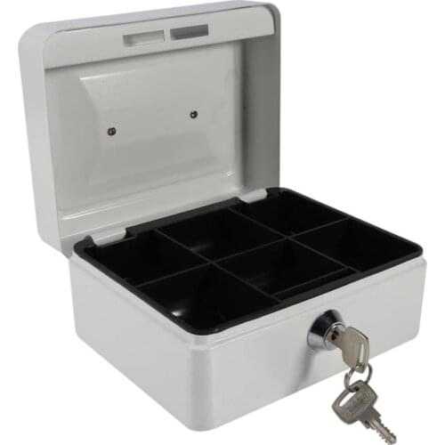 White Mini Portable Steel Petty Lockable Cash Money Coin Safe Security Box Household