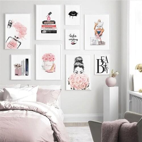 Fashion Wall Art Canvas Painting Lashes Black Lips Poster Print Simplicity Perfume Books Picture Modern Salon Beauty Decoration