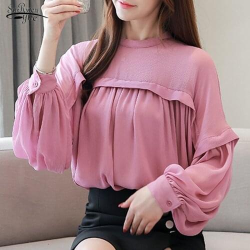 Fashion Lantern Long Sleeve Chiffon Shirts Women 2020 Autumn Sweet Casual Women Tops and Blouses Pink Ladies Tops blusas 10514