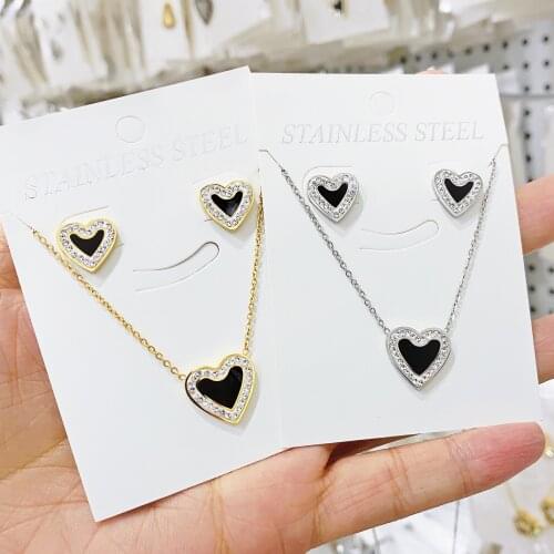 StainlessSteel Set New Female Necklace Fashion Women Simple Heart Pendant Charm Necklace For Girls Statement Engagement Jewelry