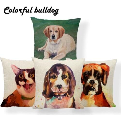 Cat Dog Bull Terrier Cushions Golden Retriever Boxer Pillow Cover Art Settee Dog Lovers Gift Throw Pillow Cases Square Polyester