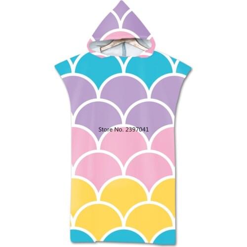 New Printed Microfiber Hooded Bath Beach Towel Changing Robe Poncho Surf Towel for Swimming Beach Outdooor Bathrobe