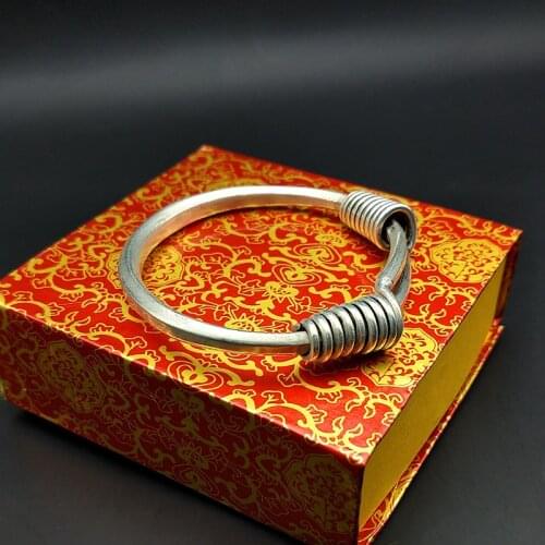 Charming Handmade Miao silver large nut Bracelet womens exaggerated personality heavy solid thick Bracelet