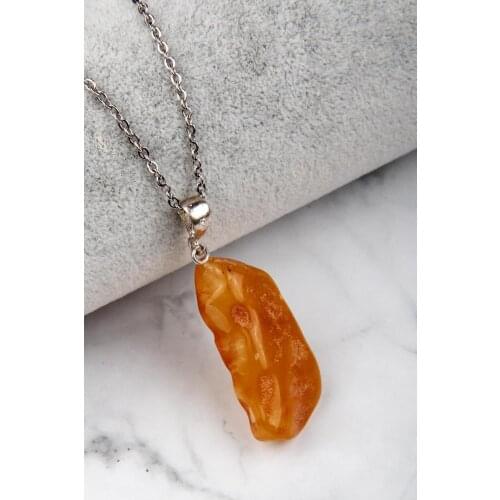 Drop Amber Necklace 925 Sterling Silver Necklace Organic Healing Stone Amber