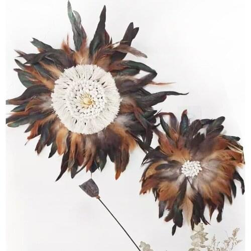 Boho Feather Wall Hanging Decoration Handmade Nordic Round Wall Tapestry Bedroom Living Room Home Decoration Tapestry