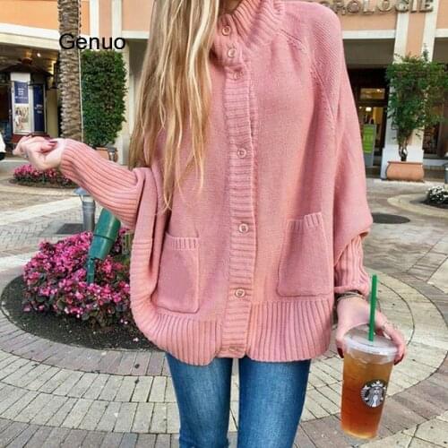 Oversize Cardigans Women Autumn Winter 2019 Loose Plus Size Knitted Sweaters Womens Batwing Sleeve Casual Pink Clothes
