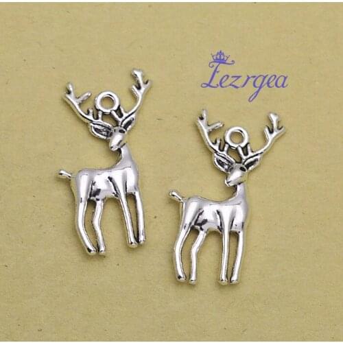 15pcs/lot--30x18mm Antique Silver Plated Christmas Deer Sika Charms Animals Wild Pendants DIY Supplies Jewelry Accessories