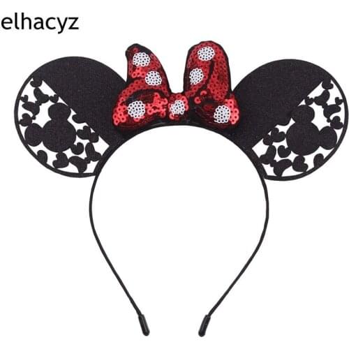 1PC New 3.5'' Glitter Sequins DOT Bow Hollow Mouse Ears Hairband For Girls Trendy Headband Chic Kids Headwear Hair Accessories