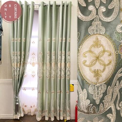 Simple Modern High-grade Green Flannel Curtains for Living Room Bedroom Shading Embroidery Curtains Customization