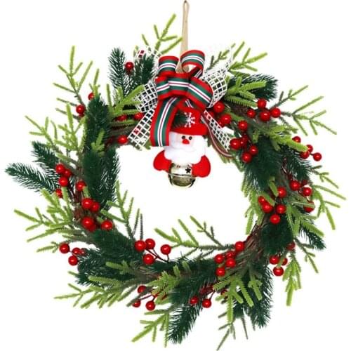 Christmas Door Wreath - Santa Claus Bells Pine Berry Wreath for Front Door Wall Window Fireplace Farmhouse Home Decor