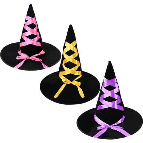 Adult Kids Children Witch Hats Masquerade Ribbon Wizard Hat Cosplay Halloween Costume Party Birthday Carnival Witches Top Hats