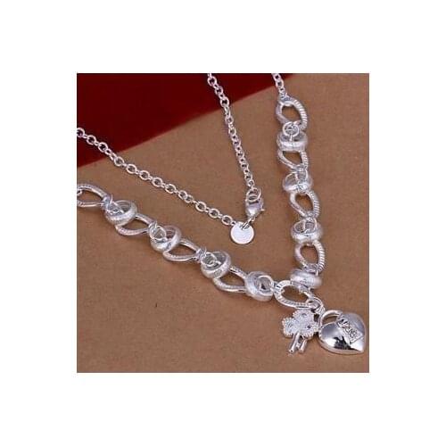 XLN190 Wholesale Charm Christmas Gifts Pendants Necklaces For Women Fashion Jewelry Inlaid Heart Lock And Flower Key /agbaixia