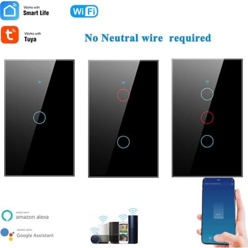 1/2/3 gang TUYA WiFi Smart Touch Switch Home Light Wall Button 120*72mm for Alexa and Google Home Assistant US Standard 2021 Hot