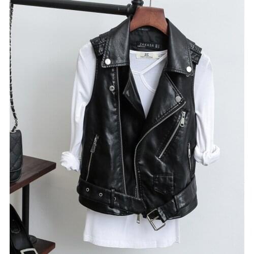 Spring women fashion loose oblique zipper soft pu fabric casual waistcoat female trendy short design motorcycle vest outerwear