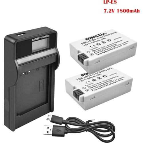 Bonacell 1800mAh LP-E8 LP E8 Batteries Bateria Charger for Canon Rebel T2i T3i T4i T5i Kiss X4 X5 EOS 550D 600D 650D 700D