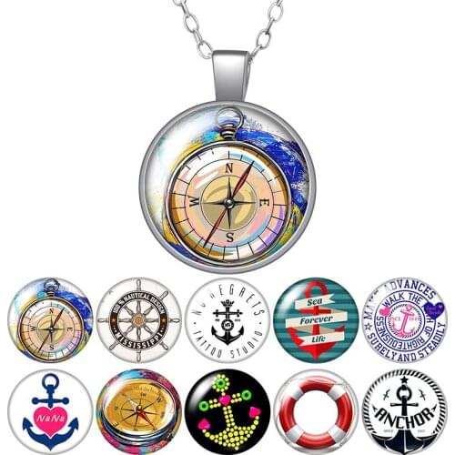 Hope anchor Compass rudder navigation Photo Silver color/Bronze Pendant Necklace 25mm Glass Cabochon Girl Jewelry Birthday Gift