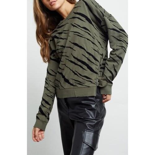 Womens Soft Round Neck Pullover Zebra Printing Side Zipper Fashion Sweatshirt Women