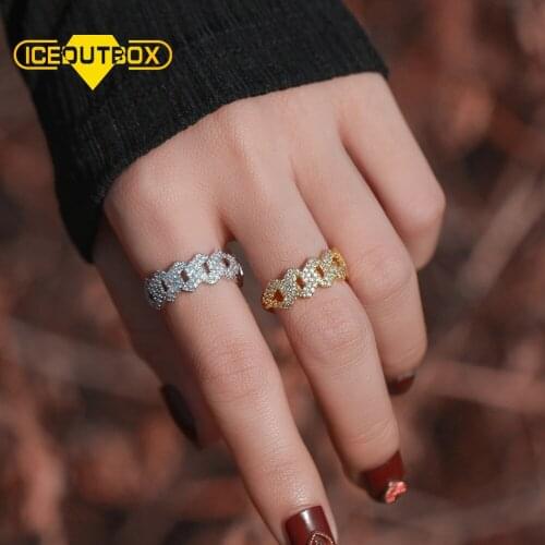 ICEOUTBOX Women Ring Creative Chain Design Cuban Rings For Women Micro Paved CZ Fashion Engagement Wedding Bridal Party Jewelry