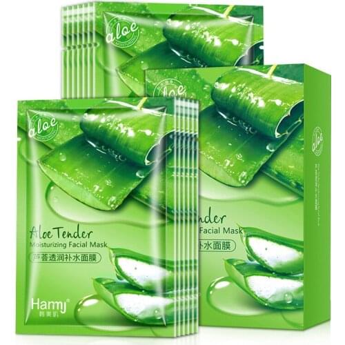 10 Pieces Aloe Tender Moisturizing Facial Mask Remove Acne Control Oil Depth Replenishment Whitening Anti-Aging