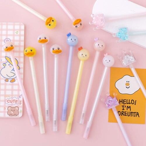 12PCS Acrylic Bottle Flash Butterfly Pendant Pupils Gel Pen Black Water-based Pen Cute Stationary Supplies Office Accessories