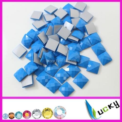 1440PCS 10mm square shape hemitate blue color hotfix epoxy flatback pearl rhinestone faceted look hotfix pearl 12mm 15mm
