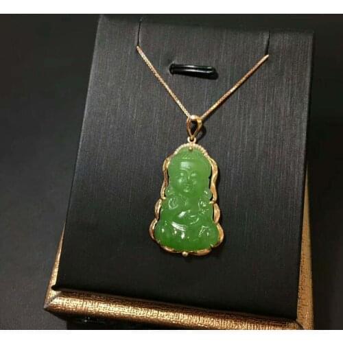 18 k arat gold inlaid with Hetian jade, inlaid with jade, carved by hand, baby, Buddha Pendant