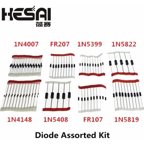 1N4007 1N4148 1N5819 1N5399 1N5408 1N5822 FR107 FR207,8values=100pcs,Electronic Components Package Diode Assorted Kit