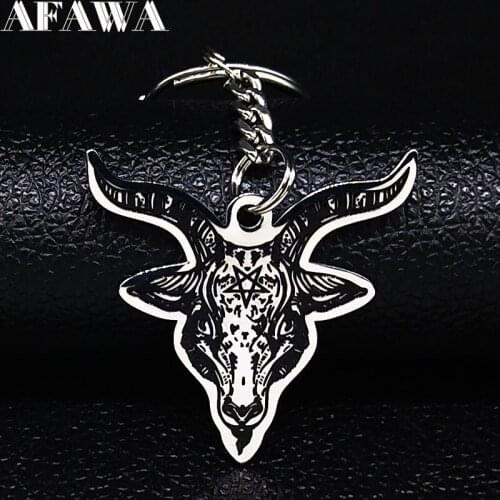 2021 Fashion Sheep Head Satan Stainless Steel Key Chains for Women/Men Black Enamel Keyring Jewelry llaveros para hombre K3261S2