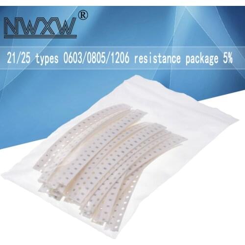 21/25 Types 0603/0805/1206 SMD Resistor Package 1R-5.1M Accuracy 5% 20 Pieces for each Resistance