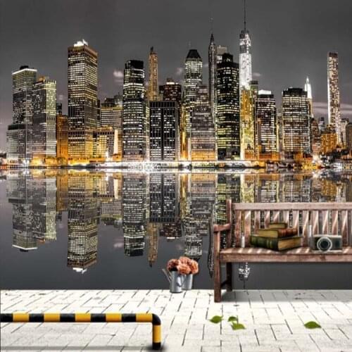 Restaurant Cafe Clubs KTV Bar 3D Photo Wallpaper Beautiful New York City Architecture Night Landscape Mural Papel De Parede Sala