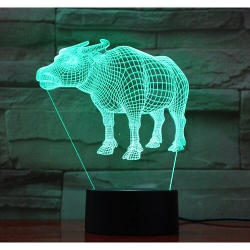Animals Buffalo Cattle Cow 3D Lamp LED USB Mood Fade Night Light Multicolor Touch or Remote Luminaria Change Table Home Decor740